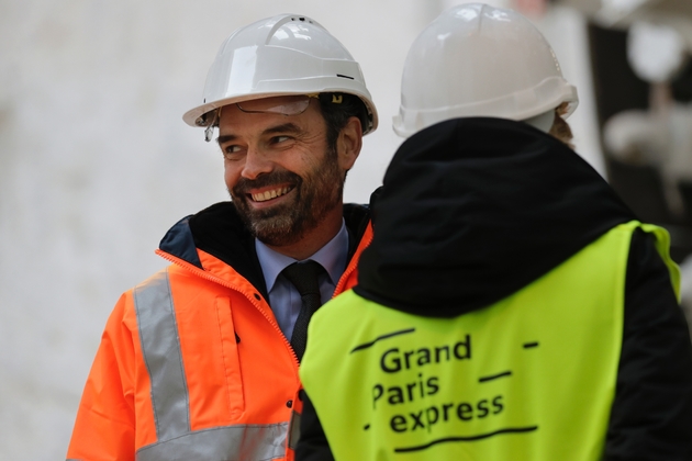 Le Premier ministre Edouard Philippe lors d'(une visite sur un chantier du Grand Paris à Champigny-sur-Marne, le 23 janvier 2018