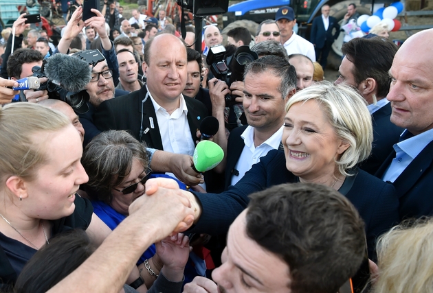 Marine Le Pen lors d'un meeting à Pageas, le 13 avril 2017 près de Limoges