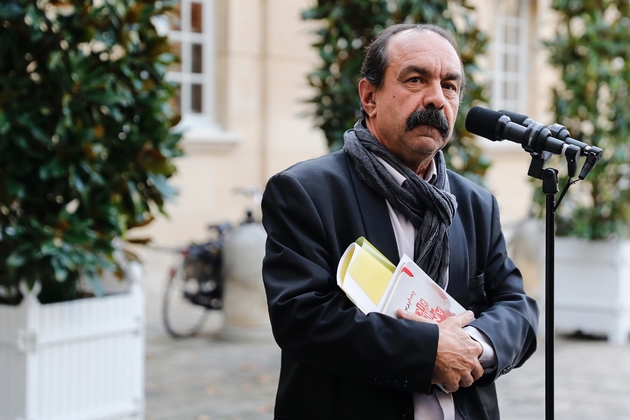 Philippe Martinez lors d'un point presse après une rencontre avec Edouard Philippe, à Matignon le 18 décembre 2019