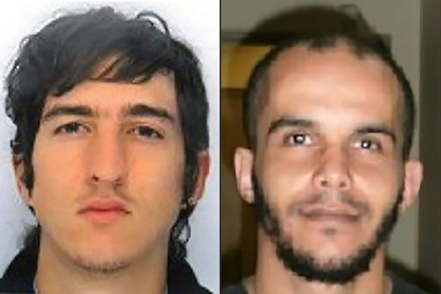Combinaison de deux photos diffusées par la police montrant deux suspects Clément Baur (G) et Mahiedine Merabet arrêtés le 18 avril 2017 à Marseille 