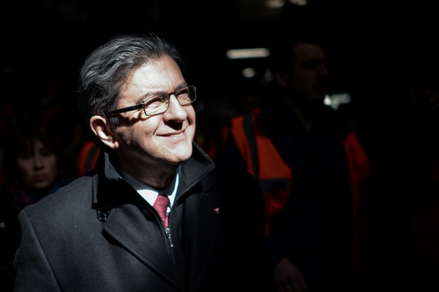 Jean-Luc Mélenchon, le candidat de la France Insoumise à l'élection présidentielle à Lons-le-Saunier, dans le Jura, le 19 avril 2017