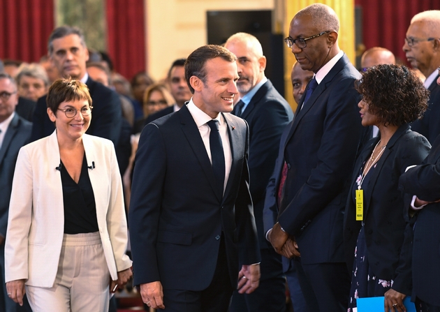 Emmanuel Macron  et la ministre des Outre-mer Annick Girardin le 28 juin 2018 à l'Elysée