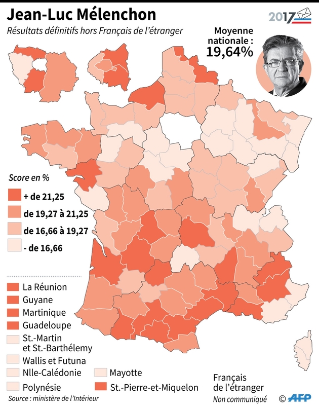 J-L Mélenchon : scores par département