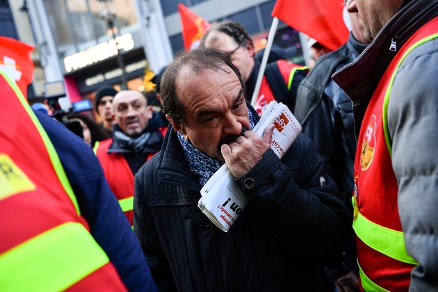 Le secrétaire général de la CGT Philippe Martinez, le 3 janvier 2020 lors d'un rassemblement dans le centre de Paris