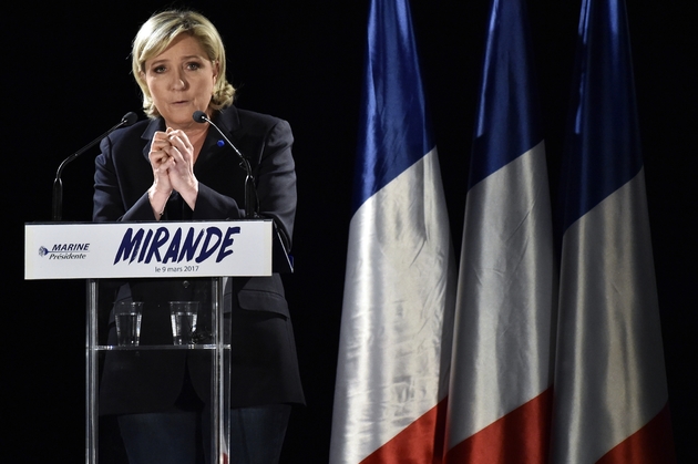 La candidate FN à la présidentielle Marine Le Pen, le 9 mars 2017 à Mirande dans le Gers
