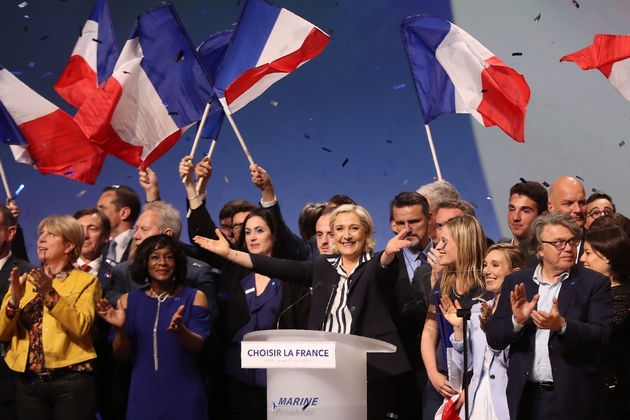 Marine Le Pen lors d'un meeting à Nice, le 27 avril 2017