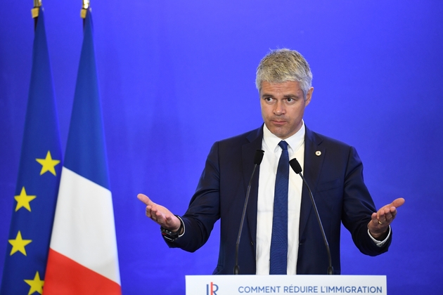 Le président de LR, Laurent Wauquiez, s'exprime lors d'une convention thématique sur le thème de l'immigration à Paris, le 18 avril 2018