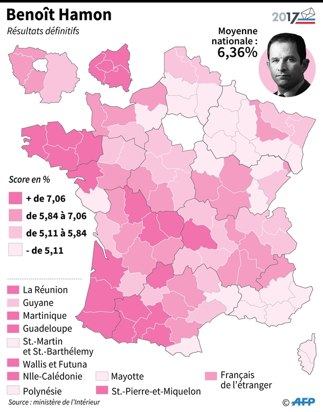Benoît Hamon: score par département