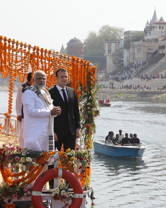 Emmanuel Macron a passé son ultime journée dans la plaine du Gange, cœur de l'Inde hindiphone, le 12 mars 2018. 