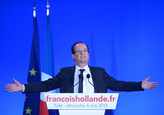 François Hollande prononce son discours après l'annonce des résultats du second tour de la présidentielle, le 6 mai 2012 