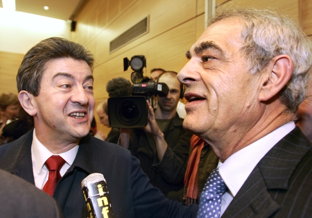 Jean-Luc Mélenchon et Henri Emmanuelli le 10 mai 2015 à Paris