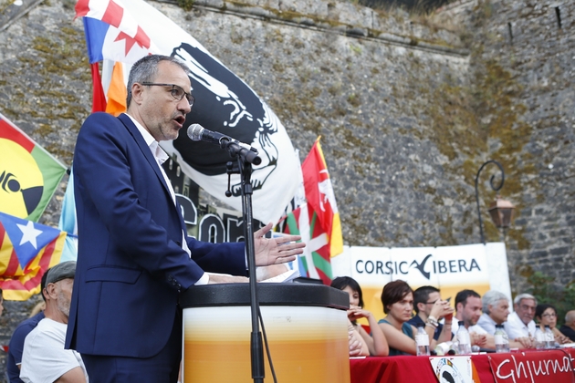 Le président de l'Assemblée de Corse et dirigeant du parti Corsica Libera, Jean-Guy Talamoni le 6 août 2017 à Corte
