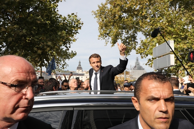 Emmanuel Macron, lors d'un déplacement à Lyon sur le thème de la sécurité, le 28 septembre 2017