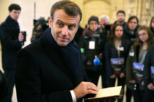 Emmanuel Macron lors de la visite du Mémorial de la Bataille de la Marne à Dormans (Marne), le 14 novembre 2019