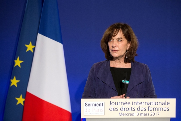 Laurence Rossignol prononce un discours lors d'une réunion pour la Journée internationale de la femme au ministère des Affaires étrangères à Paris, le 8 mars 2017