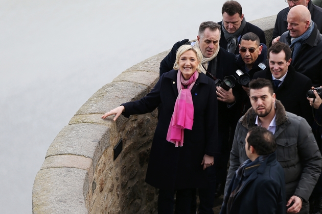Marine Le Pen en déplacement le 27 février 2017 au Mont-Saint-Michel