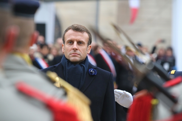 Emmanuel Macron, lors de la visite au mémorial de la Bataille de la Marne, le 14 novembre 2019 à Dormans (Marne)