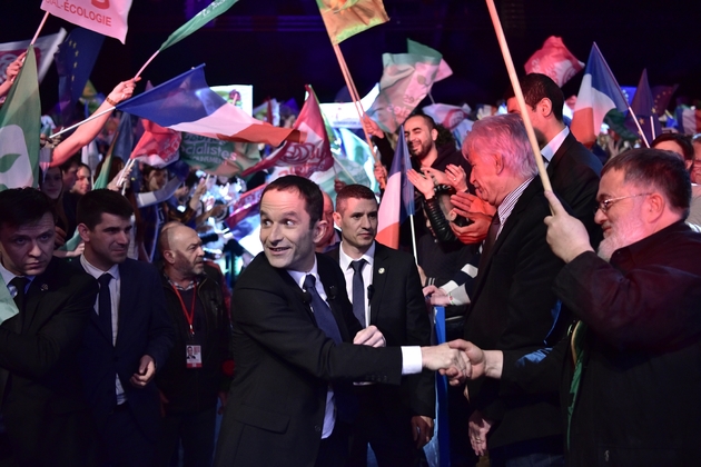 Le candidat socialiste à l'élection présidentielle Benoît Hamon, en meeting au Zénith de Nancy, à Maxéville, le 5 avril 2017