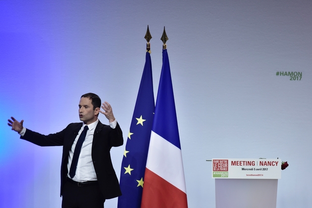 Le candidat du Parti socialiste à l'élection présidentielle Benoît Hamon, lors d'un meeting à Maxéville près de Nancy, le 5 avril 2017